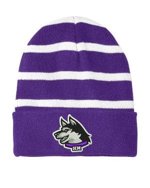 Striped beanie Embroidered